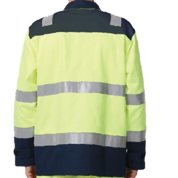 Revestimento estático do trabalho do franco do algodão de 99% anti com fita reflexiva, homens do revestimento do trabalho de HIVIS franco