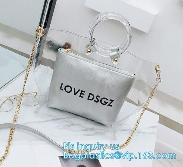 fashion shopping clear pvc tote bag, Luxury PVC Printed Women Handbags, Professional design PVC handbags with zipper