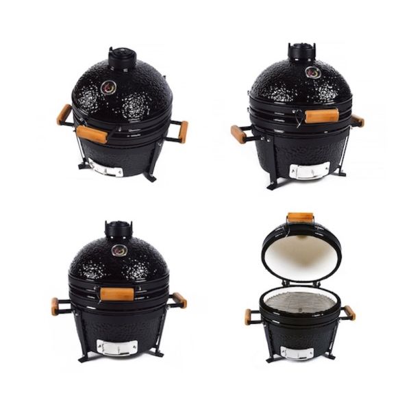 Black Ceramic Kamado Charcoal Grill 16 Inch Premium Mini Tabletop
