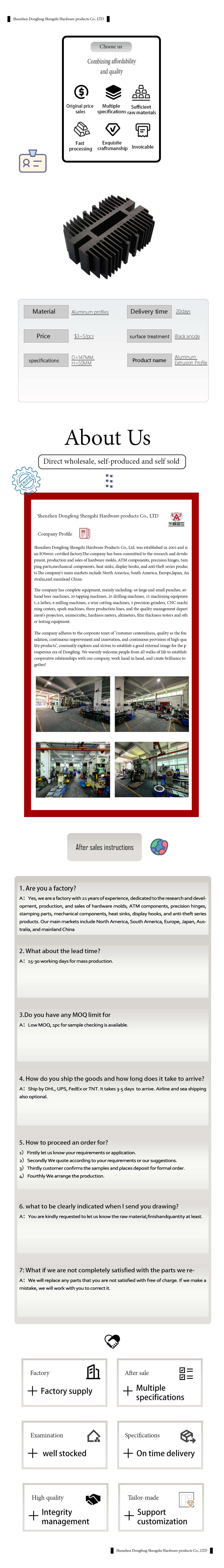 OEM ODM Алюминиевая экструзионная тепловая раковина Черная анодная графитовая тепловая раковина