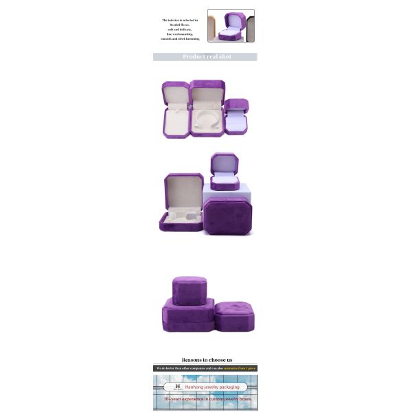 elegant handmade Purple Octagonal Velvet Jewelry Box for Necklace Earrings Bracelet Ring