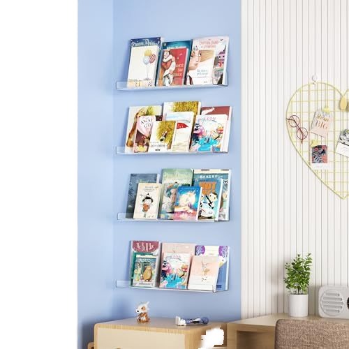 Punch-Free Acrylic Wall Shelf for Bathroom Single Tier Wall Hanging Bookshelf and Decoration Storage Shelf