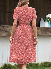 Long Sleeve Floral Casual Dress OEM Polyester V Neck Maxi Dresses