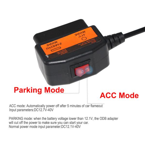 OBD Hardwire Kit avec commutateur pour Dash Cam DVR câble d'alimentation de puissance constante basse tension coupée