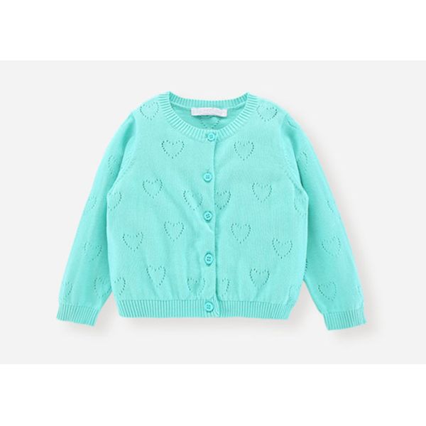Heart Holes Knitting Girls Pink Cardigan Sweater , Cotton Girls Long Sweater Cardigan