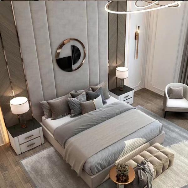 Commercial Hotel Bedroom Furniture Modern Luxury Apartment Villa Linen Fabric Bed