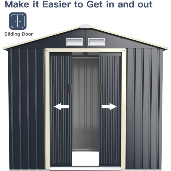 Large Size Metal Garden Building Shed with 4 Vents 43kg Powder Coated Frame by AJUNION