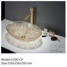 Au-dessus du comptoir de verre transparent bassin rond pour salle de bains