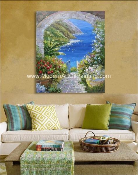 Modern Palette Knife Oil Painting  , Scenery Garden Flower Painting Thick Oil