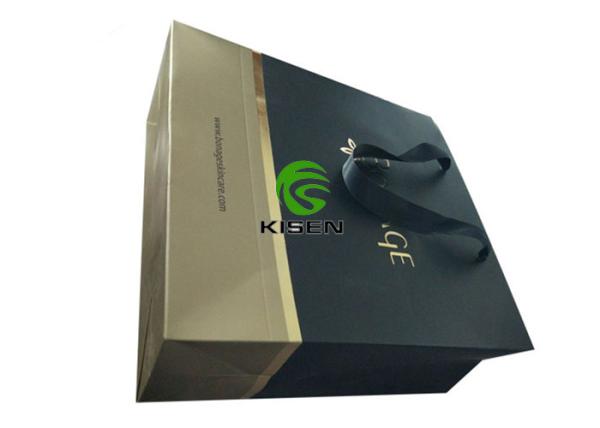 Art Coated Retail Paper Shopping Bags With Gold Stamp Gold / Black Color