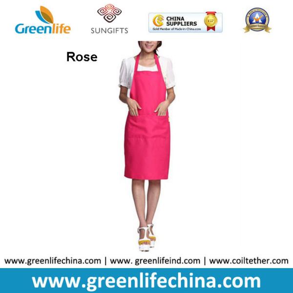 Plain stock aprons OEM rose color imprinted aprons for advertisment eco-friendly fabric