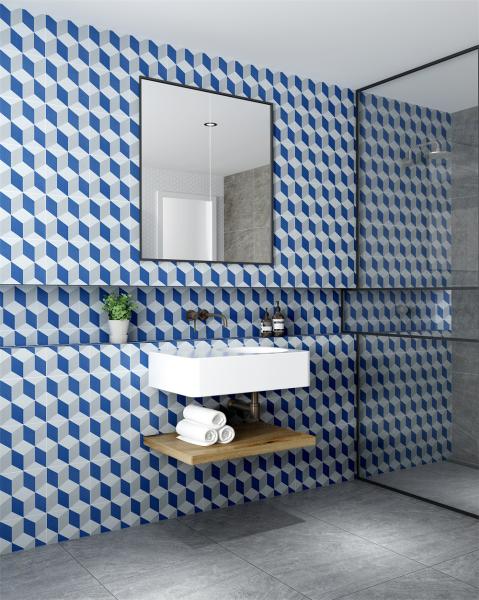 White and Blue Ceramic Rustic Tile 200x200mm for Indoor Floor
