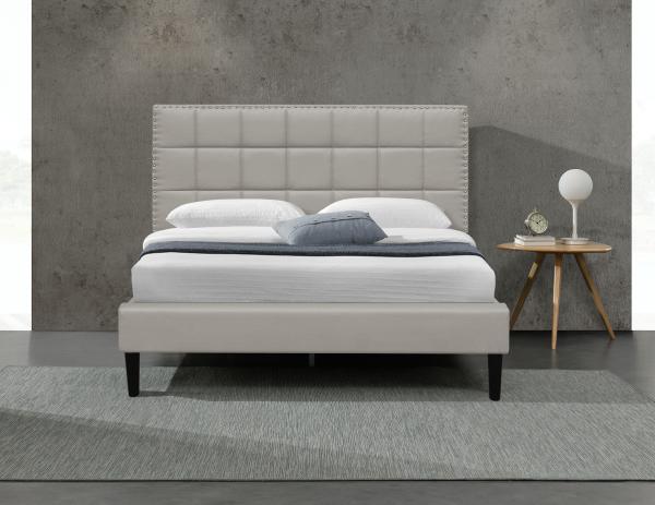 White King Upholstered Storage Bed PU Square Tufted Headboard Bed Frame 140X190Cm