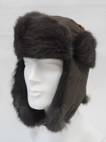 Army Blue / Black Faux Fur Wool Winter Caps With Ear Flaps 30cm Hat Height