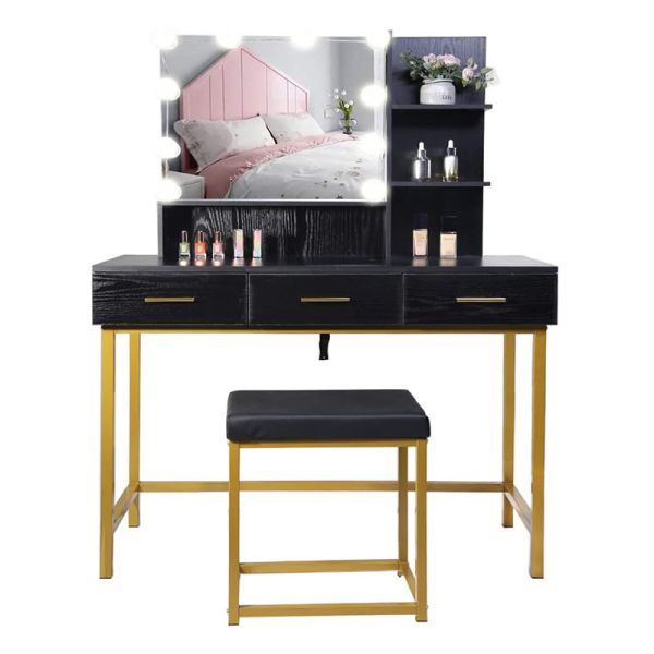 Bedroom MDF Wood Bedside Table 160cm Height Touch Screen Mirrored