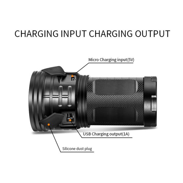 T6 Hunting High Lumen Flashlight , Rechargeable LED Flashlight Black Outdoor