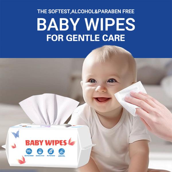 Lot en gros de 80 lingettes humides pour bébés en tissu non tissé spunlace