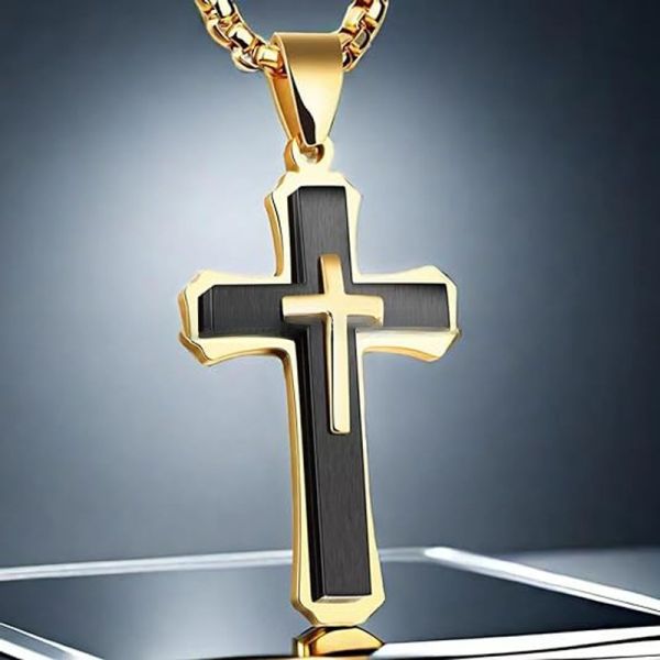 Stainless Steel Cross Pendant Necklace Large Gold Men's Masculine Jewelry