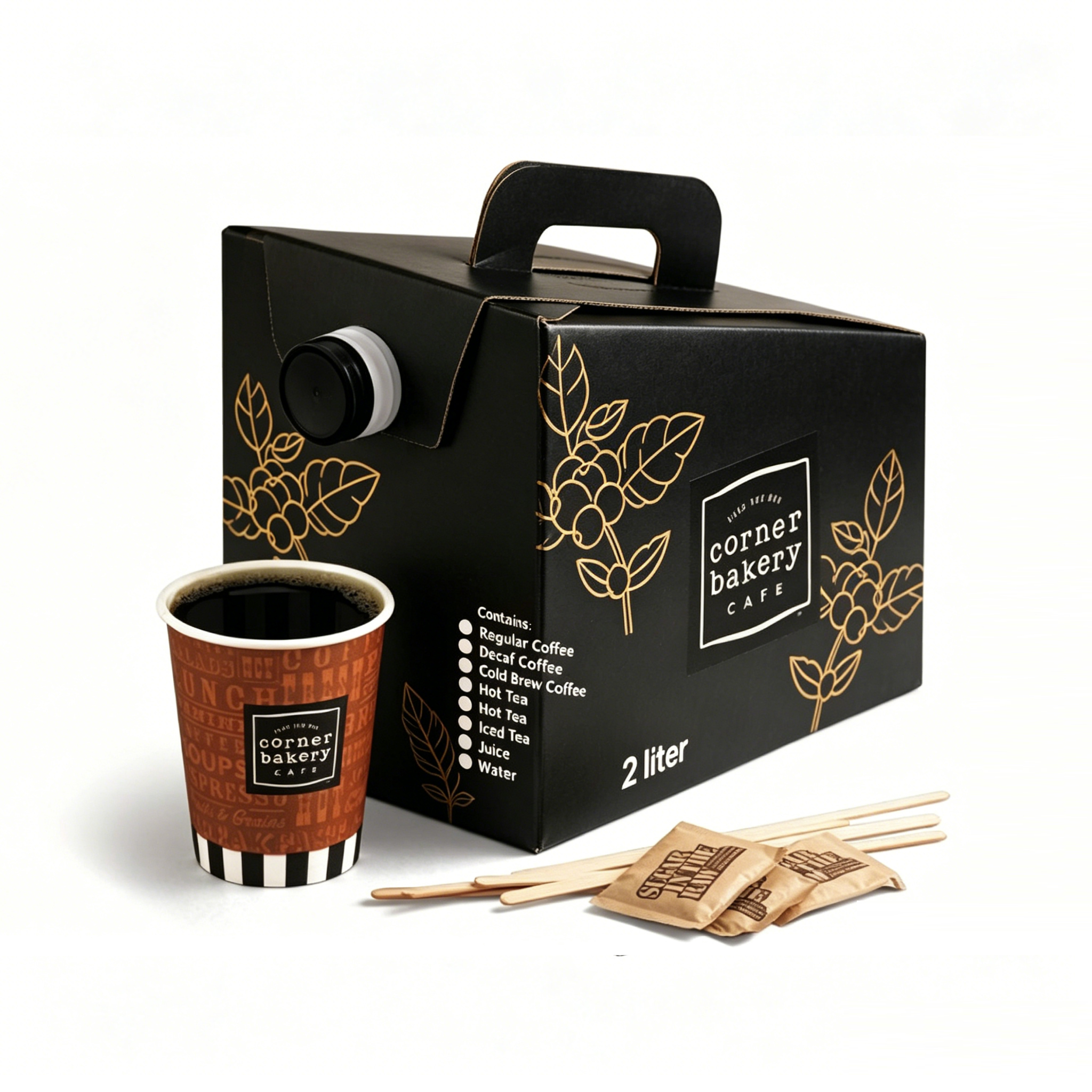 Custom Printed Black Coffee Box With Handle & Aluminum Foil Bag In Box Tap Liner | Disposable Bag In Box Coffee Packaging Set For Cold Brew & Liquid Coffee