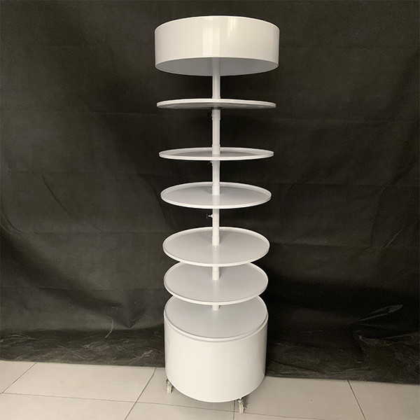 Стеллаж для выставки товаров высоты 1810mm ширины 600mm вращая, круглая выставочная витрина металла белая