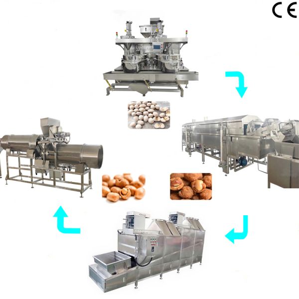 Industrial Snacks Food Coated Frying Machine High-production Seasoned Nuts Coating and Frying Production Line