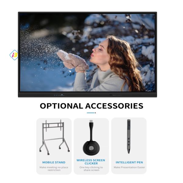 Interactive Flat Panel with Android 13 or 14 4mm Tempered Glass and 6 Array Mic Built In Smart Whiteboard