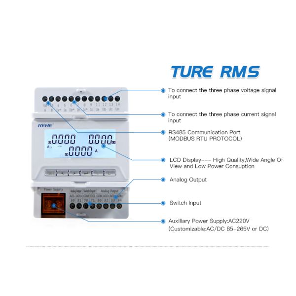 Din-Rail Three Phase Digital Power Meter Current Meter With LCD screen