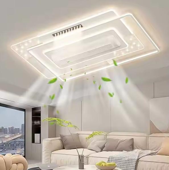 Ventilateur de luxe Lumière Carré Chambre à coucher 6 Vitesses Décoratif Encastré Smart Ventilateur de plafond sans lame Avec lumière pour le salon Chambre à coucher