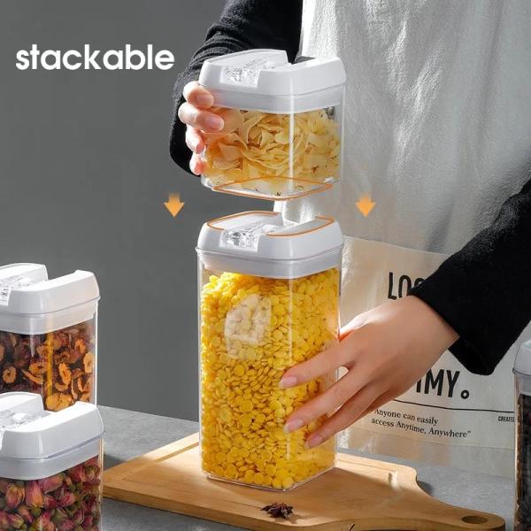9 Pcs Set Stackable Transparent Pantry Airtight Cereal Dry Food Plastic Storage Containers with White Lid