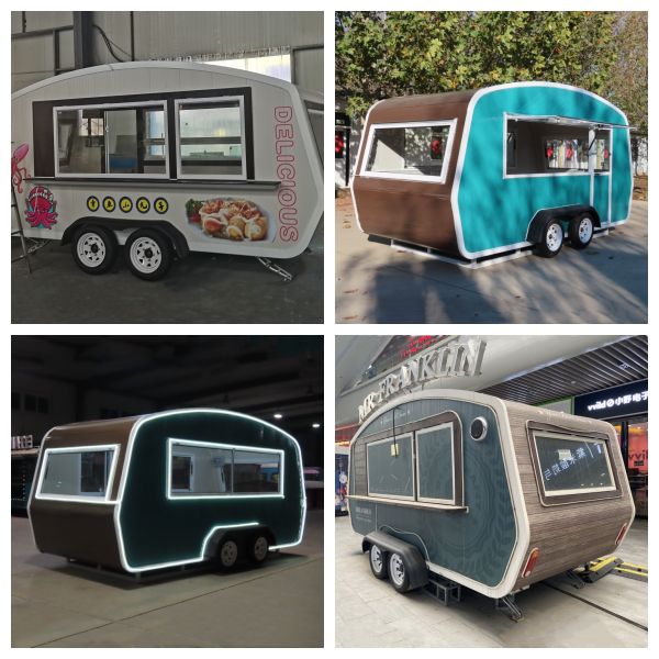 Vacuum Tyre Mobile Food Carts with Grilled Sausage Machine and Stainless Steel Design