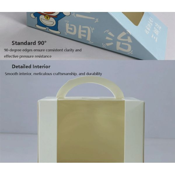 Customizable disposable bakery packaging for desserts, cakes, and sandwiches, featuring a transparent window and biodegradable materials