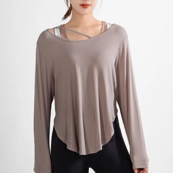                  New Sportswear Women′s Long-Sleeved Loose T-Shirt Fitness Clothes             