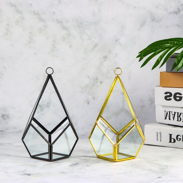 Black gold color diamond shaped greenhouse glass artifact lamp cover water drop decoration