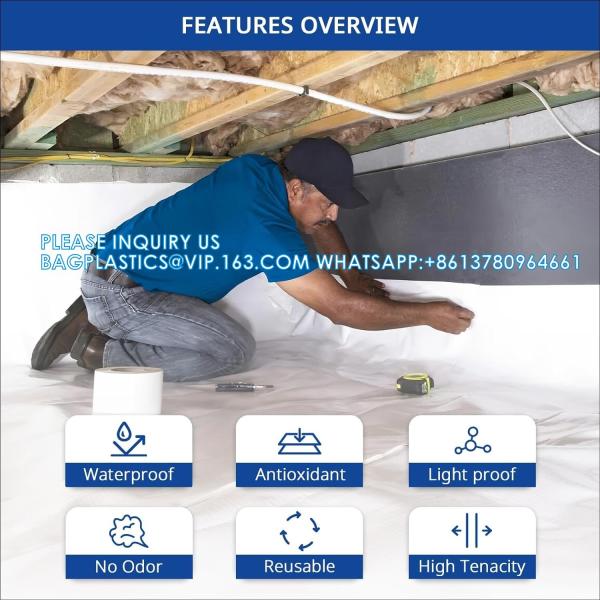 Crawl Space Vapor Barrier - 10 Mil (10' X 50'), Thick Plastic Sheeting, Drop Cloth Moisture Barrier Covering