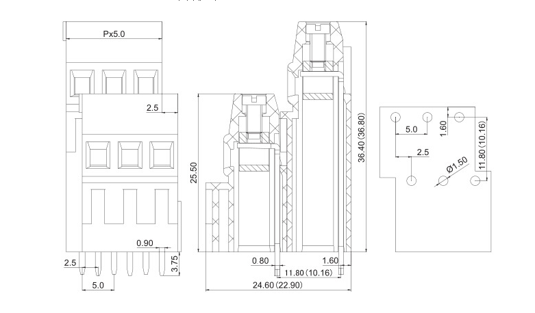 2P-24P pôles 300V 10A Phoenix vis terminal 5,0 mm de hauteur