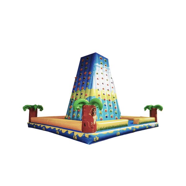 Inflatable Rock Climbing Attraction with Lion and Palm Tree Design for Children's Outdoor Fun