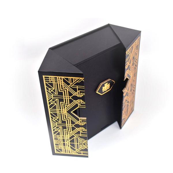 Folded Magnetic Closure Black Wine Bottle Gift Box / Wine Display Box Packaging For Liquor