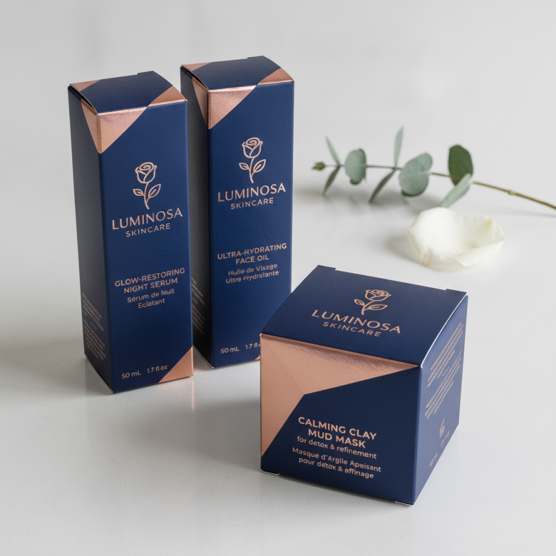 Gold‑Foil Embellished Texture Paper Boxes for Cosmetic Product Packaging