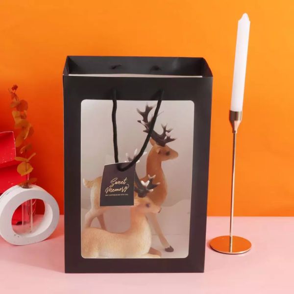 Handmade Offset Printing Kraft Paper Gift Bags With Clear Window