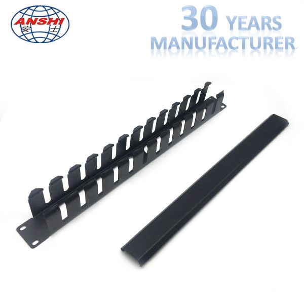 Черный по горизонтали держатель шкафа управления 1у кабеля 19 дюймов с 12 портами