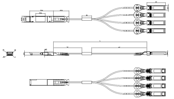 40G AOC QSFP+ к оптическому кабелю 4SFP активному AOC с четырехканальным