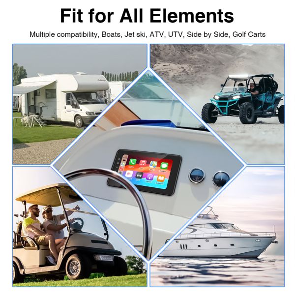 8 Inch Marine Boat Stereo Waterproof IP6X With Wireless CarPlay Android Auto For Marine Golf Cart Motorcycle