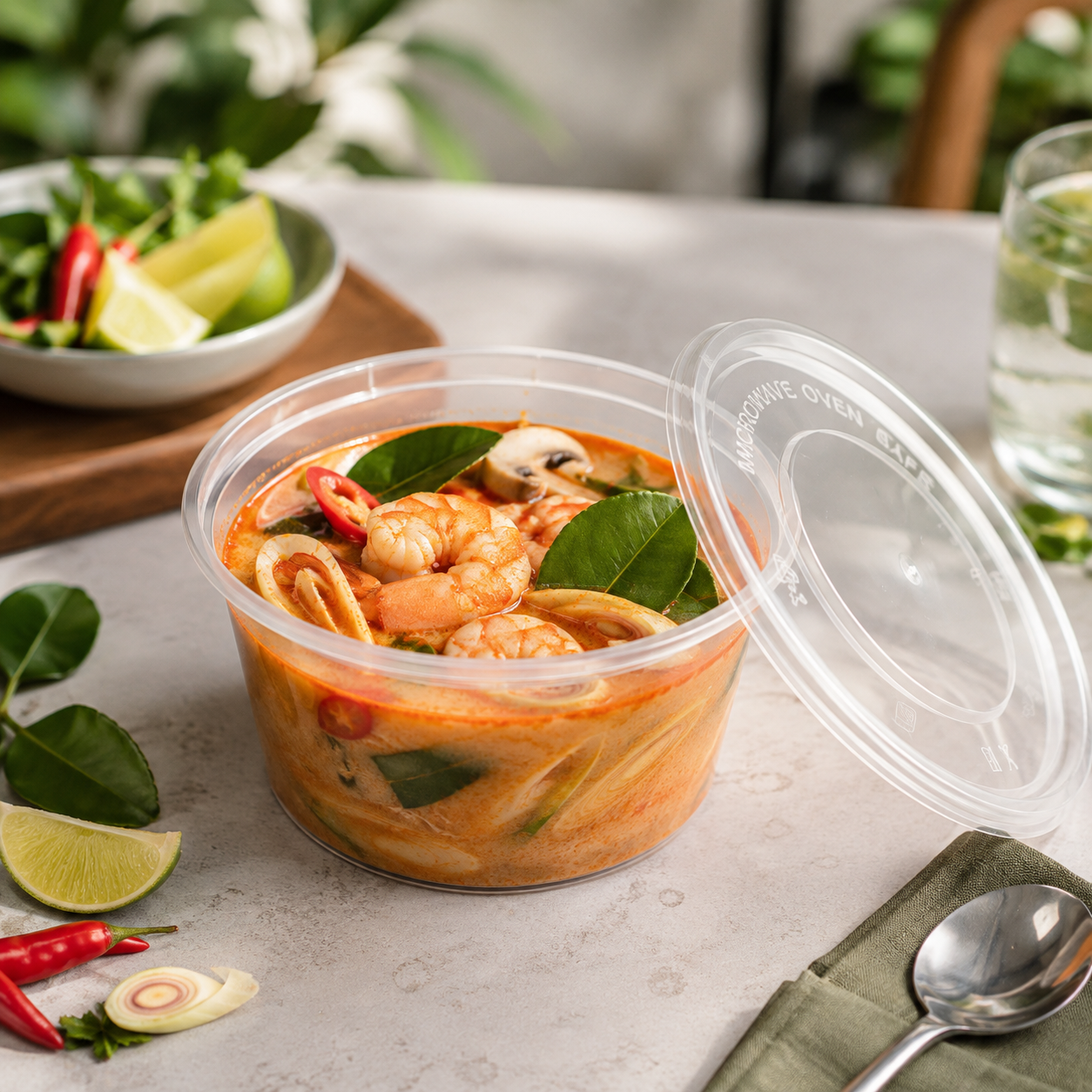 PP Takeaway Disposable Soup Bowls 450ml Deep Round Lidded for Soup Desserts / Light Meals