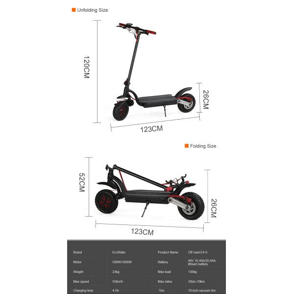 Eco - Rider Smart Kick Folding Motor Scooter 2000W Dual Battery 48V 10 Inch Wheel