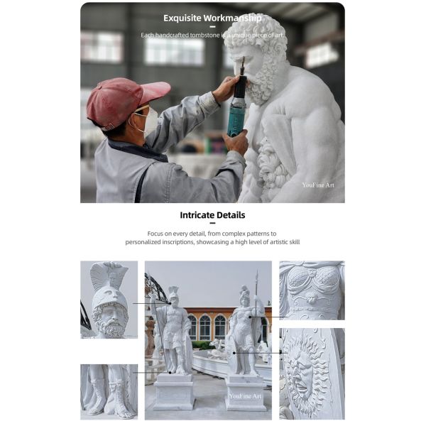 Outdoor Garden Ancient Marble Roman Statues Full Size Soldier Sculpture with Shield