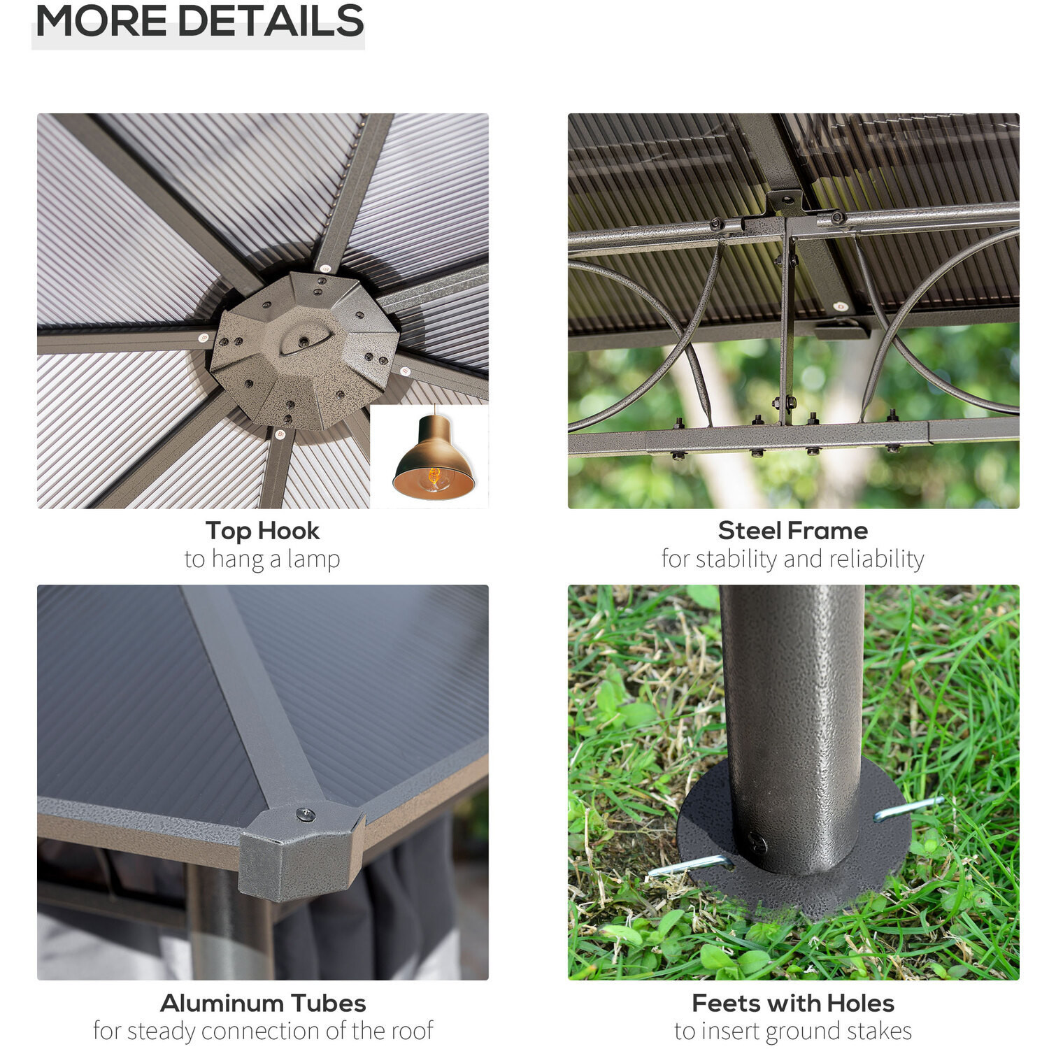 Steel Frame AJUNION Outdoor Waterproof Canopy Shelter Gazebo with Polycarbonate Roof