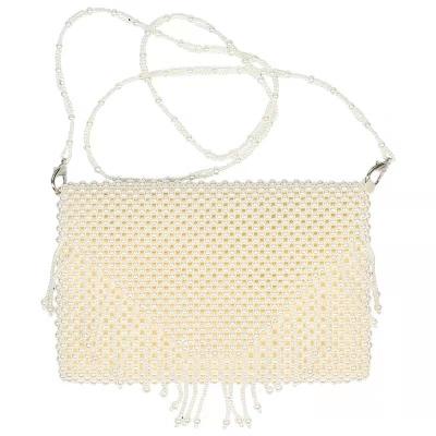 White Pearl Hand Bags Tassel Straddle Shoulder with 54 Cm Strap