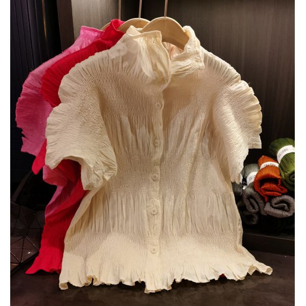 Women's Elegant Loose-Fitting Slimming Top Stand-Up Collar  Craftsmanship Breathable Sweat-Absorbent Heavy Blouses Shirts