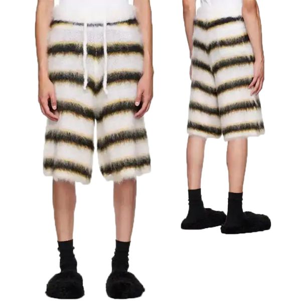 Oem Manufacturers Custom Mohair Men'S Flare Shorts Oversized Drawstring Winter Knitted Fluffy Flared Sweatpants for Men