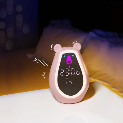 Bear Alarm Clock Kids Mini Night Light Adjustable Brightness Voice-Activated Wake Battery-Powered